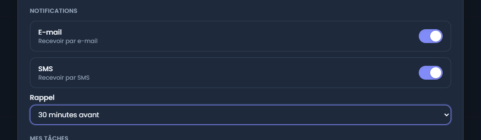 Agenda — notifications Aurélia Suite