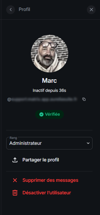 Chat — profil utilisateur Aurélia Suite