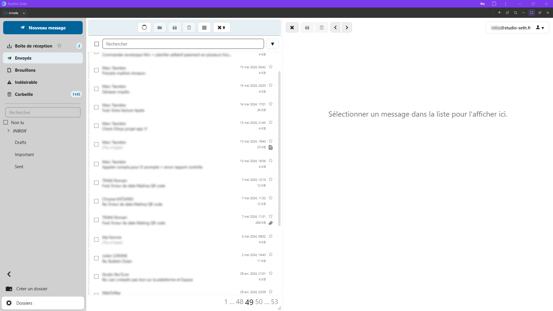 Emails — boîte mail Aurélia Suite