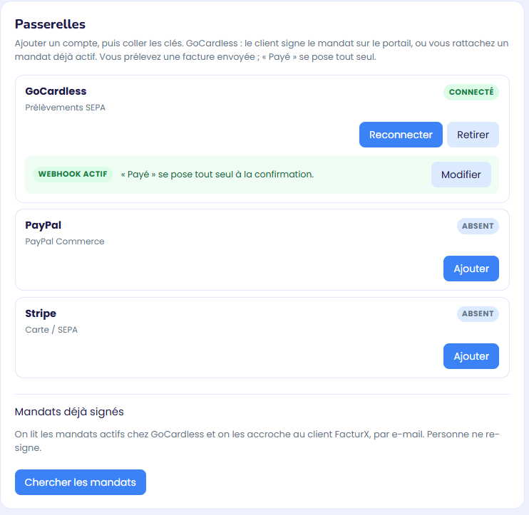 FacturX. passerelles de paiement Aurélia Suite