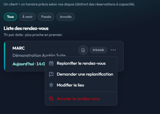 Mes RDV — gestion rendez-vous Aurélia Suite