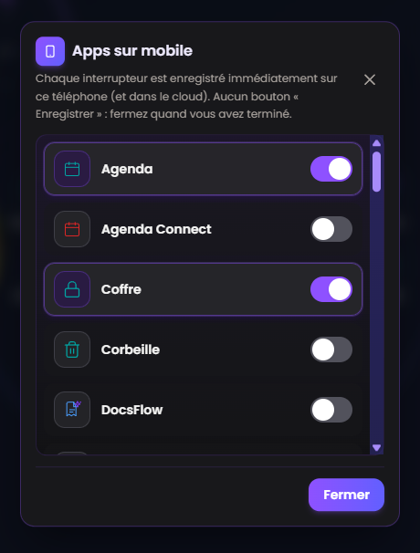 Sélection des applications mobiles — Aurélia Suite