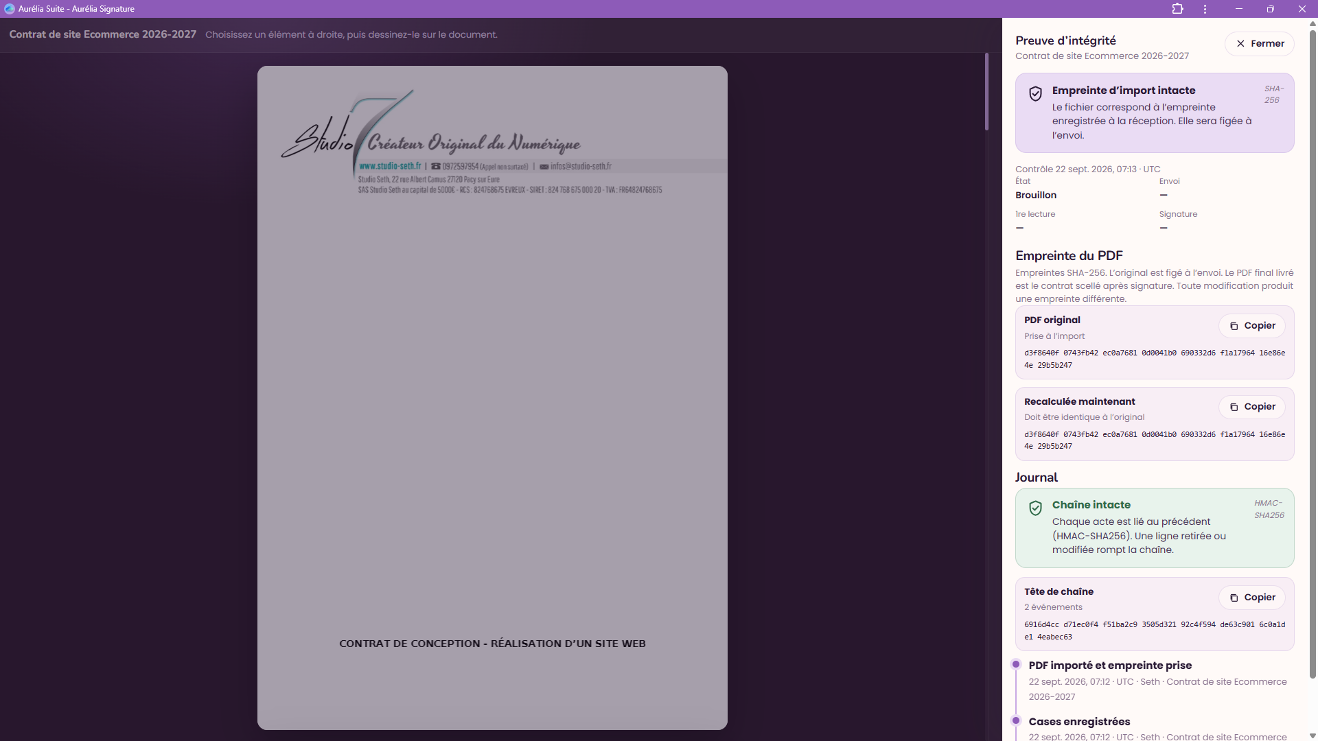 Signature. preuve d’intégrité Aurélia Suite