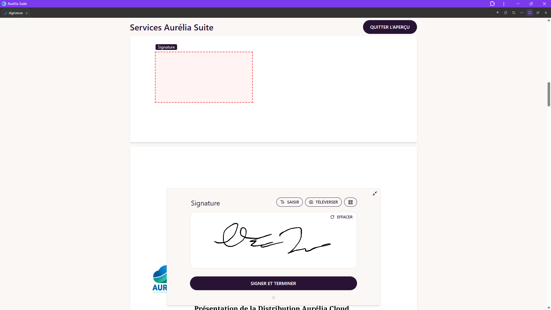 Signature — signature client Aurélia Suite