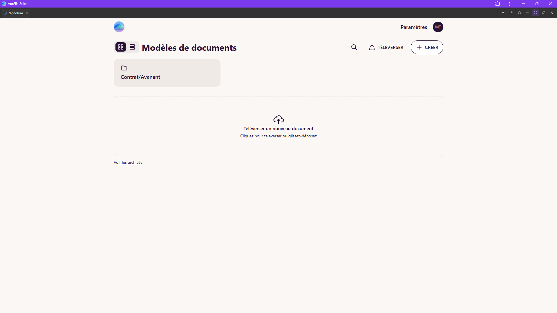 Signature — modèles de documents Aurélia Suite